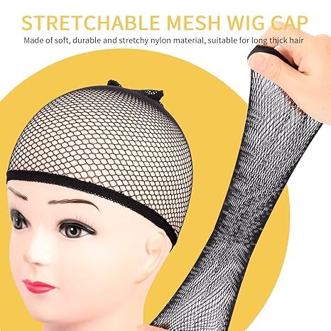 4PCS Black Mesh Wig Cap Net, Open End Hair Mesh Net Wig Caps, Liner Weaving Caps