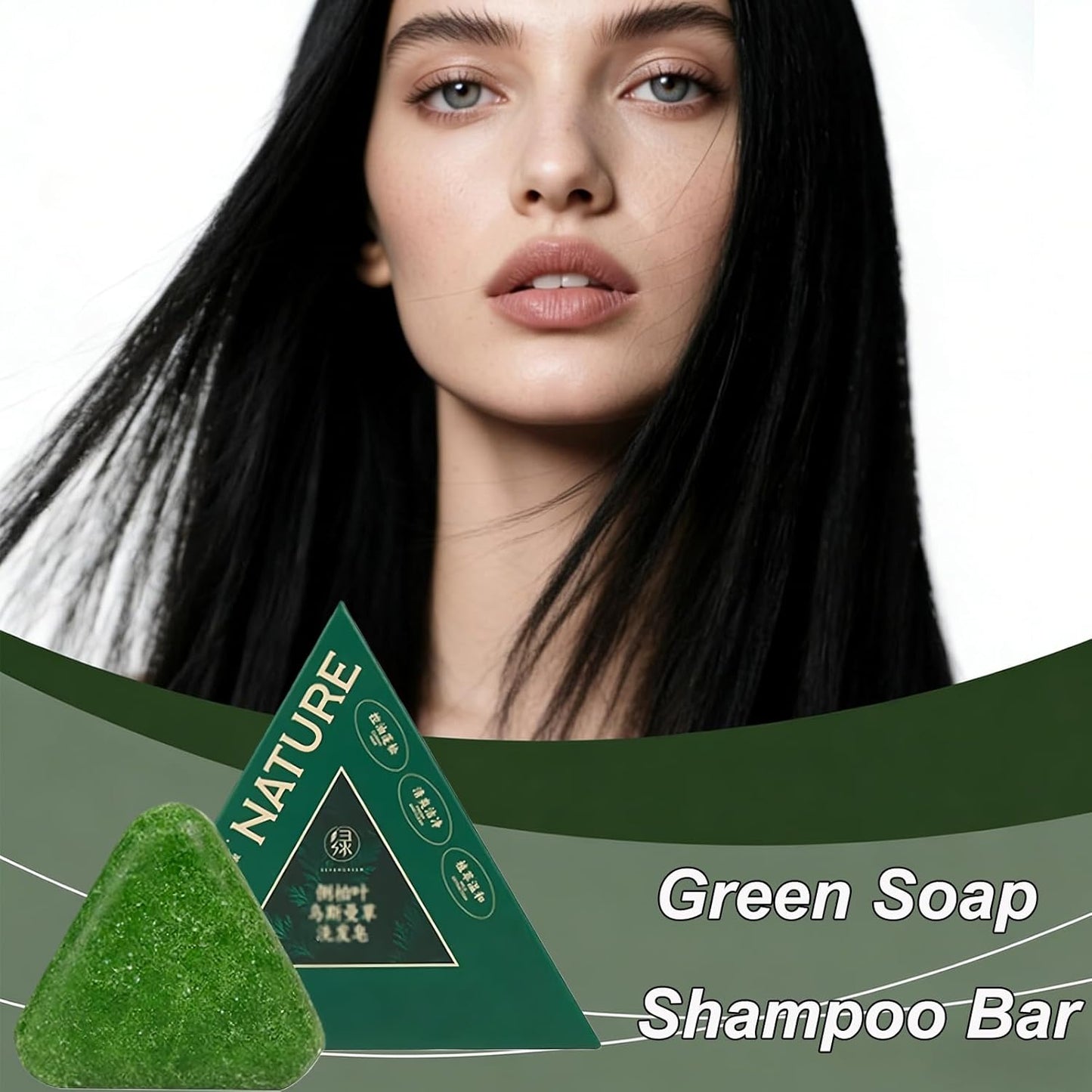 Green Soap Shampoo Bar - Hair Strengthening Nature Triangle Shampoo Bar For All Hair Types