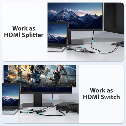 HDMI Switch 4k@60hz Splitter, Aluminum Bidirectional HDMI Switcher 2 in 1 Out