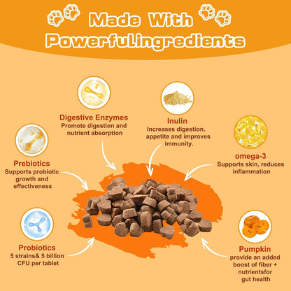 Probiotic Chew for Dogs & Cats for Digestive, Gut, Skin & immune Health, Reduce Diarrhea & Gas
