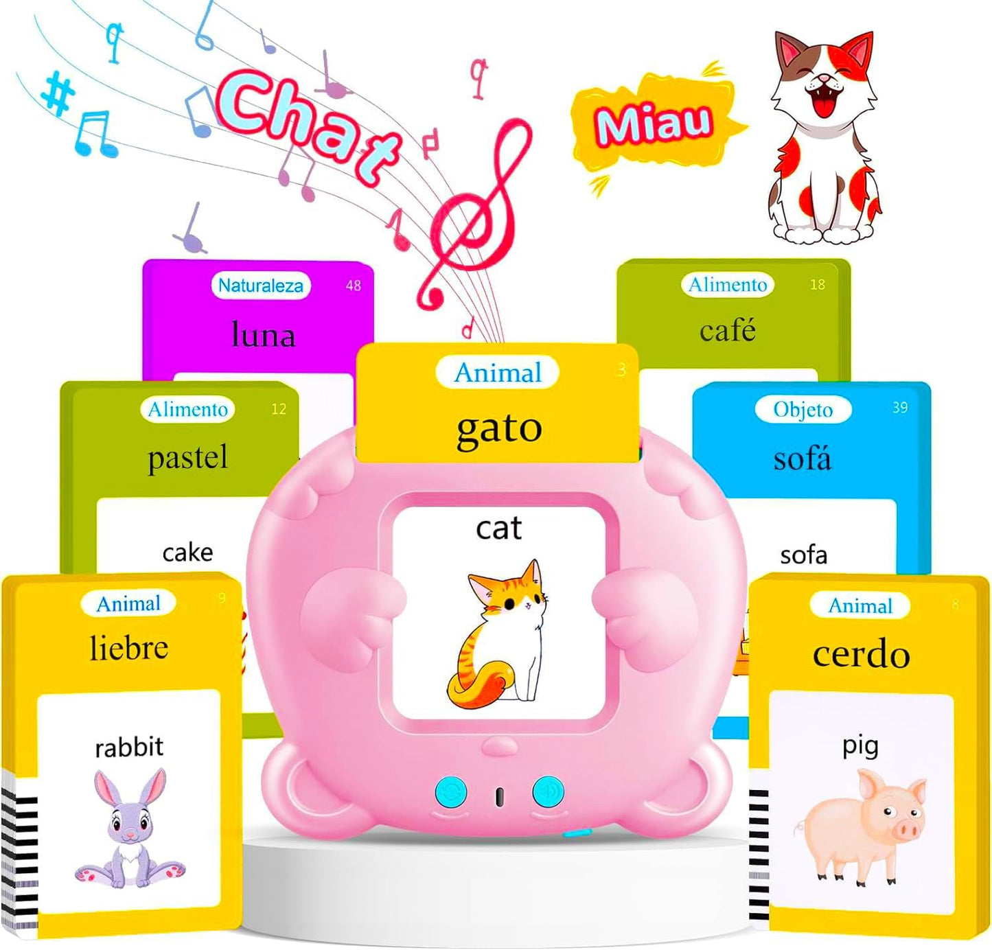 Spanish & English 224 Words Alphabet Bilingual Talking Flash Cards for 3-8 Years Toddlers