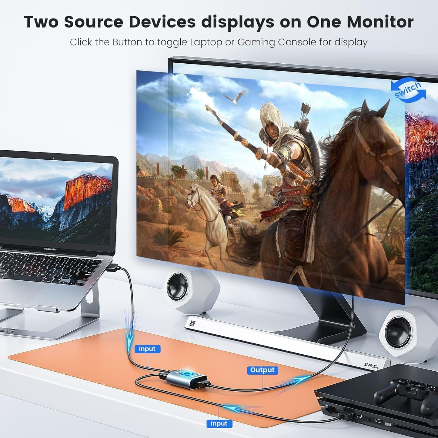 HDMI Switch 4k@60hz Splitter, Aluminum Bidirectional HDMI Switcher 2 in 1 Out
