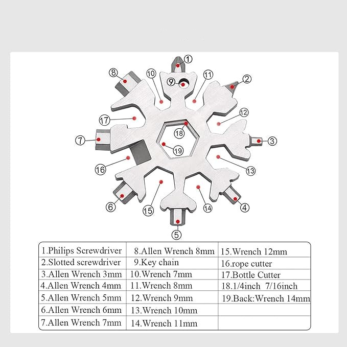 18-in-1 Snowflake Multi Tool, Stainless Steel Pocket Tool with Bottle Opener