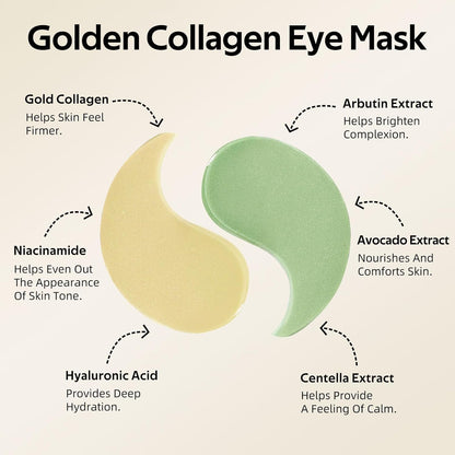 Avocado & Gold Hydrogel Eye Mask Set - Collagen Under Eye Patches to Reduce Puffiness, Dark Circles & Wrinkles