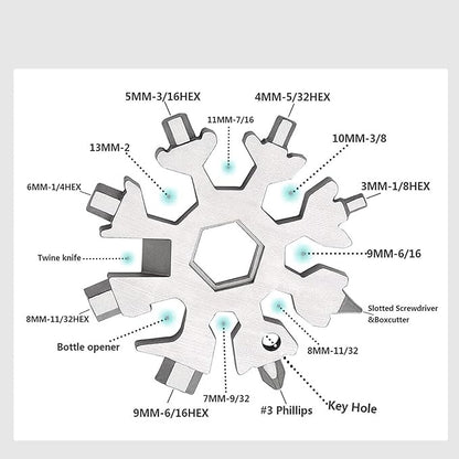 18-in-1 Snowflake Multi Tool, Stainless Steel Pocket Tool with Bottle Opener