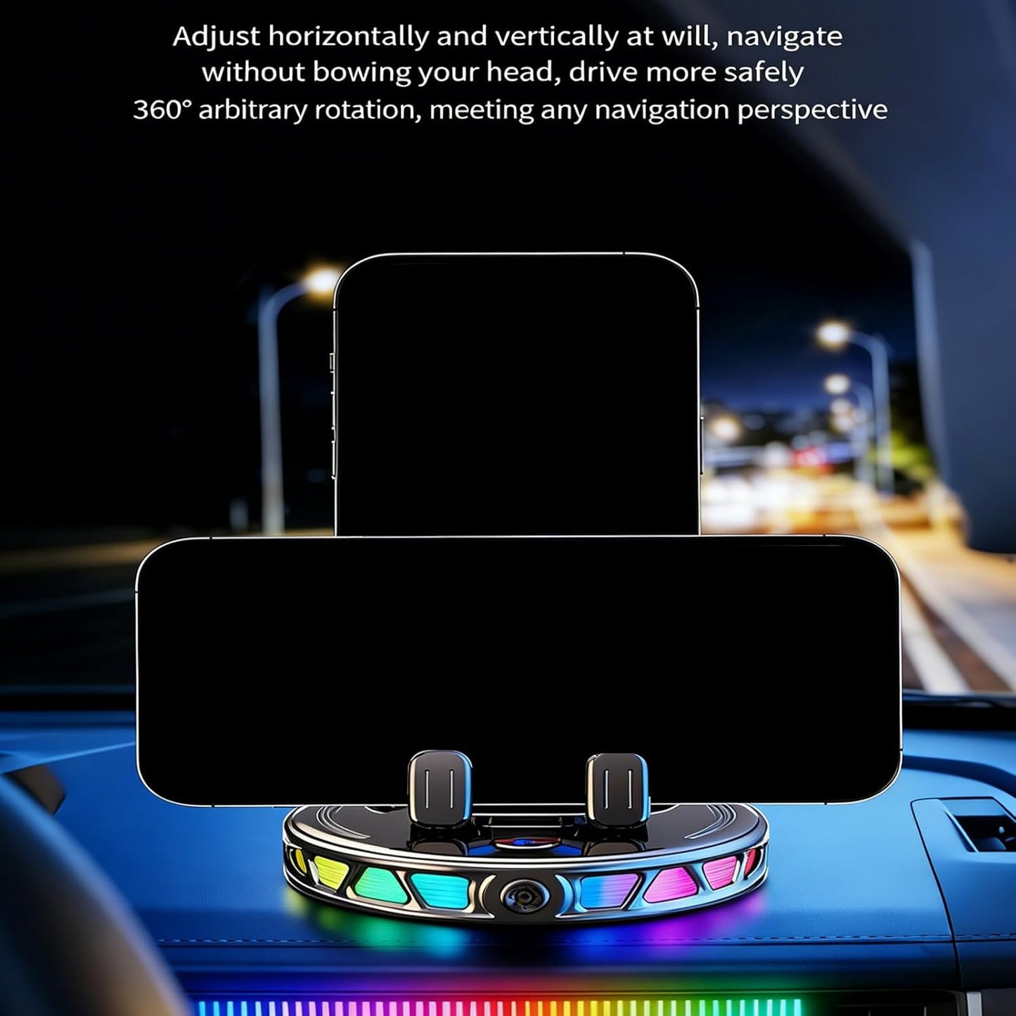 Adjustable Car Dashboard Cellphone Holder with Light Suction Cup, 360° Rotating Automatic Locking Car Phone