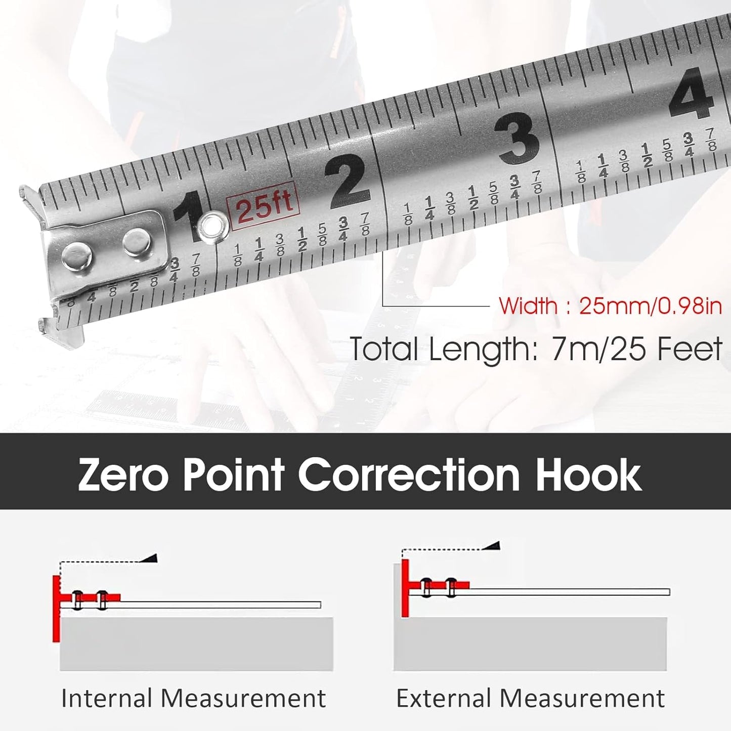 Stainless Steel Retractable Tape Measure for Construction Household Woodworking