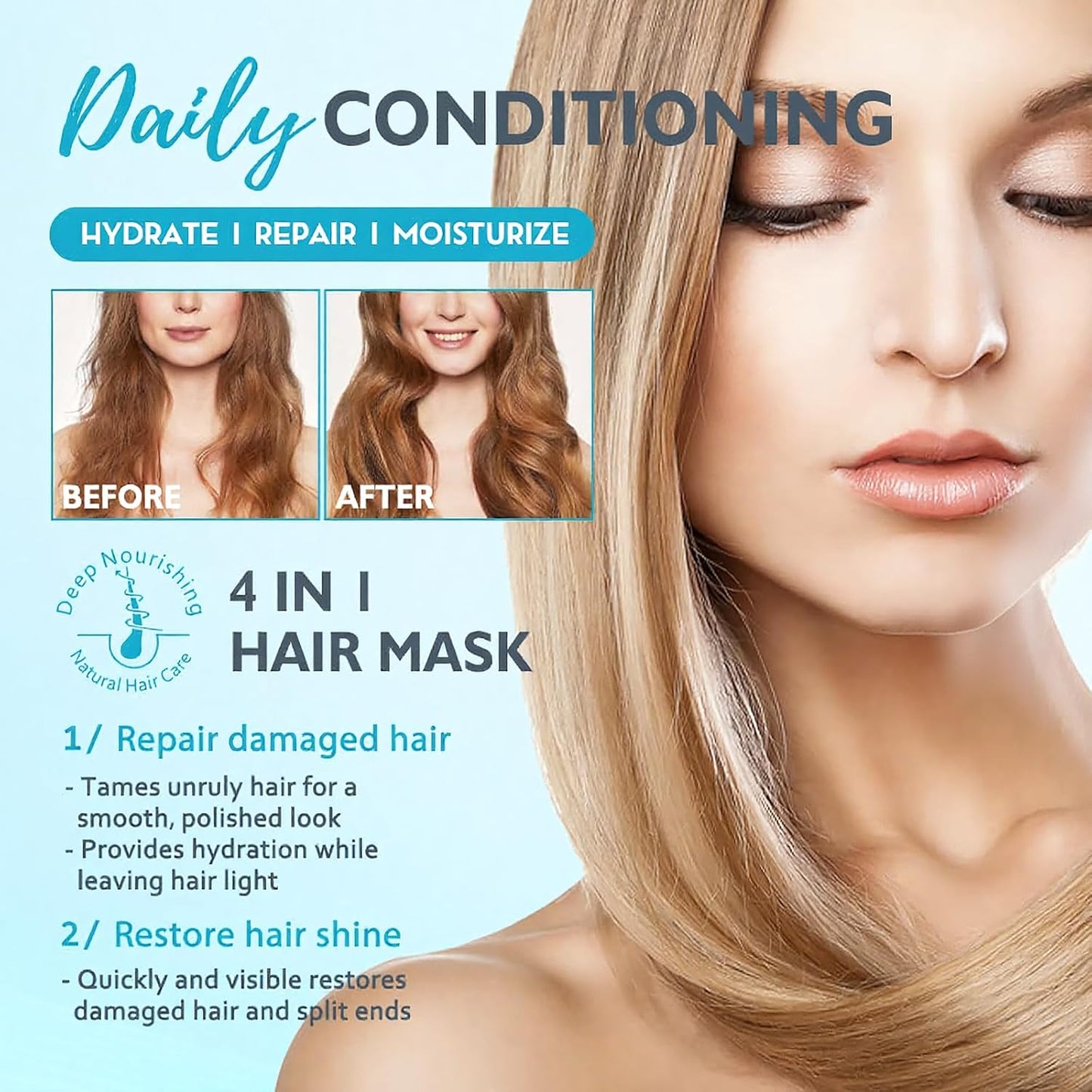 Deep Conditioning Hair Mask for Damaged Hair Treatment - Keratin Hair Care for Hydrating Repair for Dry, Curly, Color-Treated and Frizzy Hair