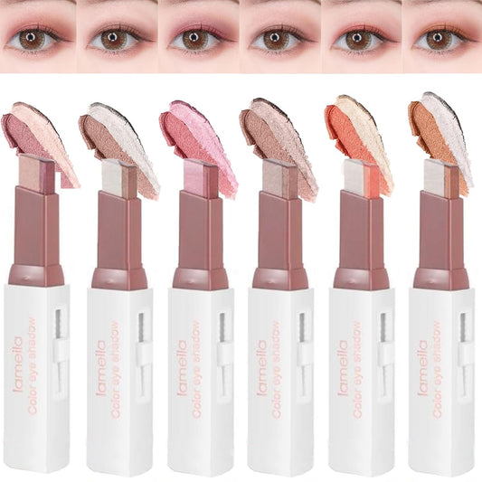 6 Pcs Shimmery Eyeshadow Stick Two Color Eye Glitter Shadow Pencils with Waterproof and Retractable Eye Shadow
