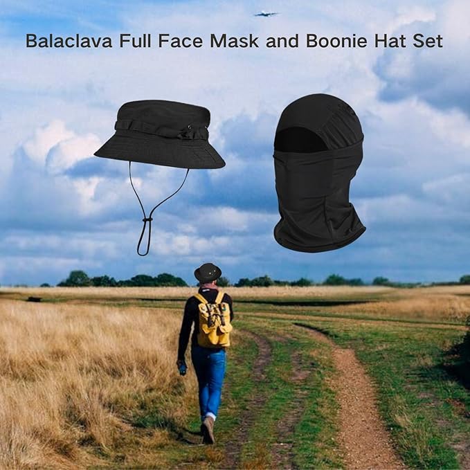 Mens Camouflage Bucket Hat & Sun Protection Face Covering Set