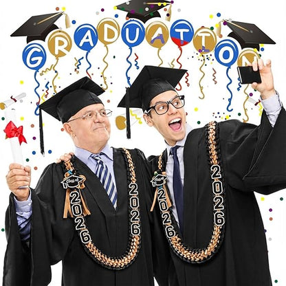 Graduation Leis Class of 2026 Grad Handmade Ribbon Lei Double Braided Ribbon Necklace with Grad Letters,47.2Inch