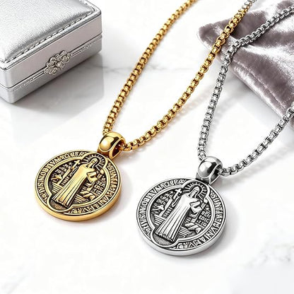 Saint Benedict Medal Necklace for Men Protection Pendant Necklace