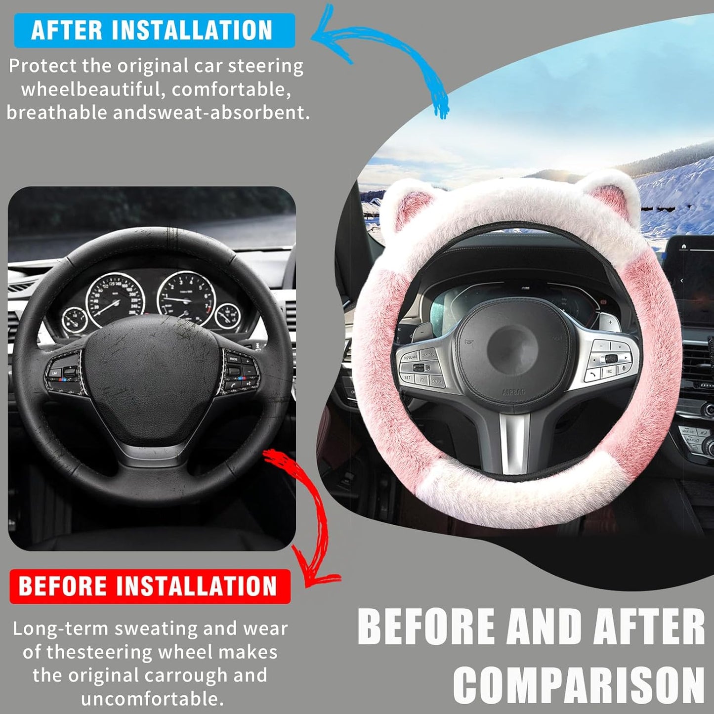 Cute Steering Wheel Protector with Kitty Cat Ears