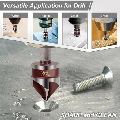 5PCS Countersink Drill Bit Set, 82 Degree HSS Counter Sink Drill Bits for Wood, Metal, Plastic
