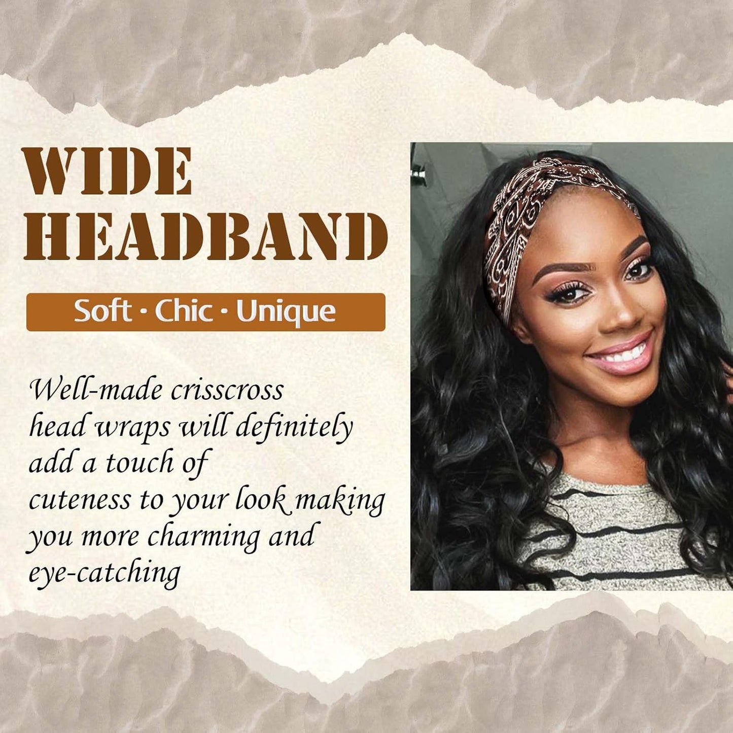 6Pcs Wide Headbands for Women, 7'' Extra Wide Boho Headbands Fashion Headwraps Stretchy Hairbands