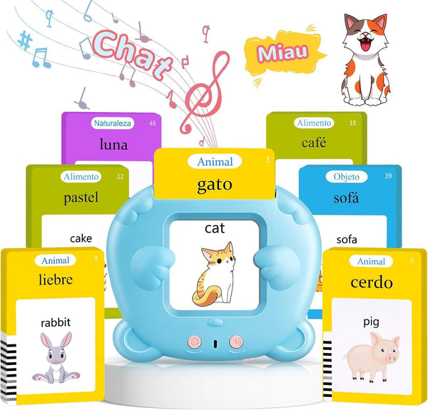 Spanish & English 224 Words Alphabet Bilingual Talking Flash Cards for 3-8 Years Toddlers
