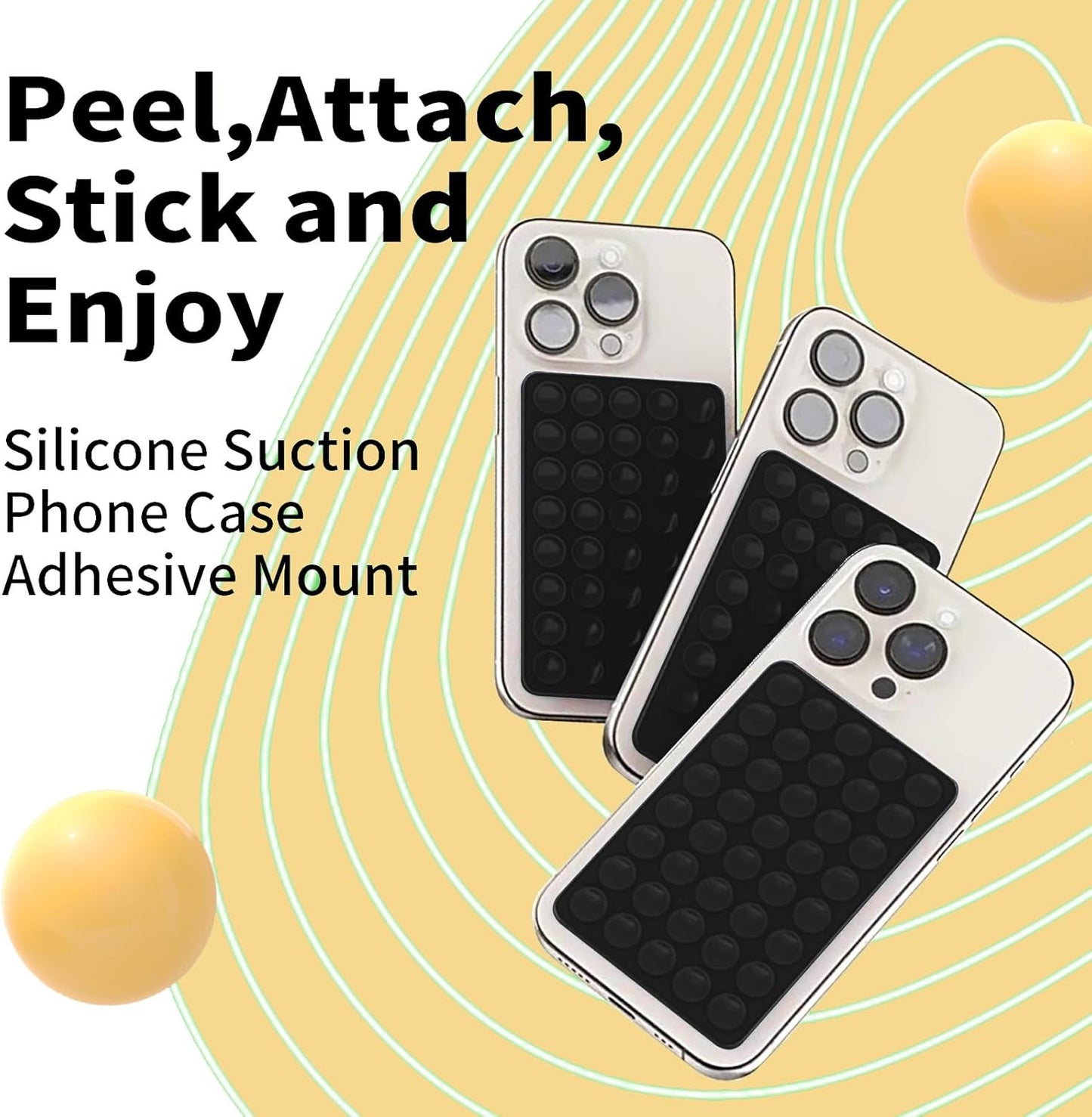 3Pcs Silicone Suction Cup Phone Case Mount - Double Sided, Strong Grip Holder for Selfie and Video