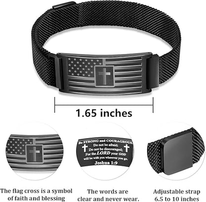 American Flag Cross Bracelet for Men ,Stainless Steel Bible Verse Bracelet Jewelry Gifts for Men Boys