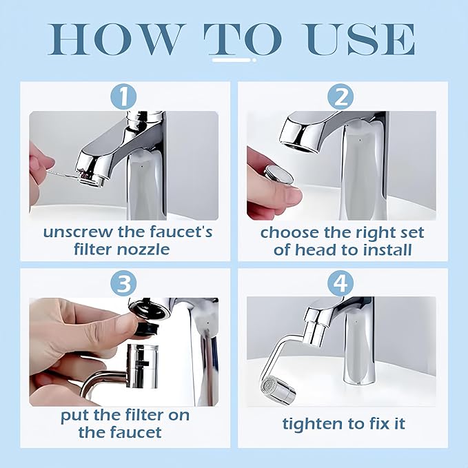 Universal Sink Faucet 360° Rotatable Faucet Aerator Extension,  2 Modes Adjustable U Shaped Faucet Extender