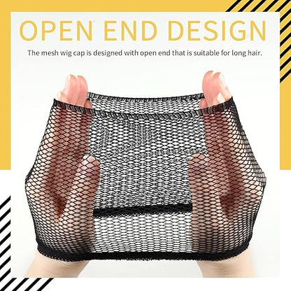 4PCS Black Mesh Wig Cap Net, Open End Hair Mesh Net Wig Caps, Liner Weaving Caps