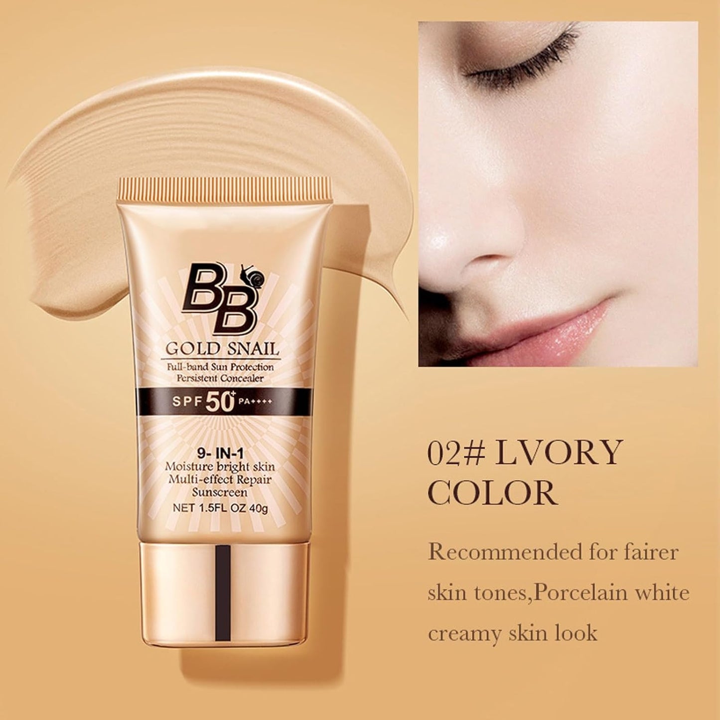 2PCS Sunscreen Cover BB Cream - Tinted Moisturizer with Full Coverage Concealer, SPF50+ PA++++, Long-Lasting Lightweight Formula