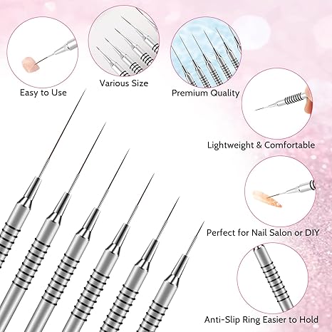 6Pcs Non Slip Liner Brush Set, UV Gel Polish Painting Art Design Pen for Long Lines, Thin Details