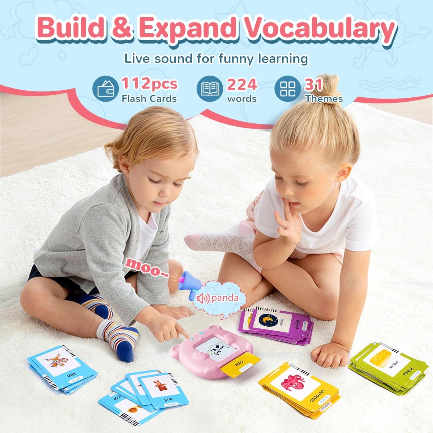 Spanish & English 224 Words Alphabet Bilingual Talking Flash Cards for 3-8 Years Toddlers