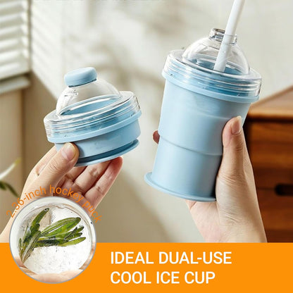 Portable Reusable Collapsible Ice Hockey Cup with Attached Straw