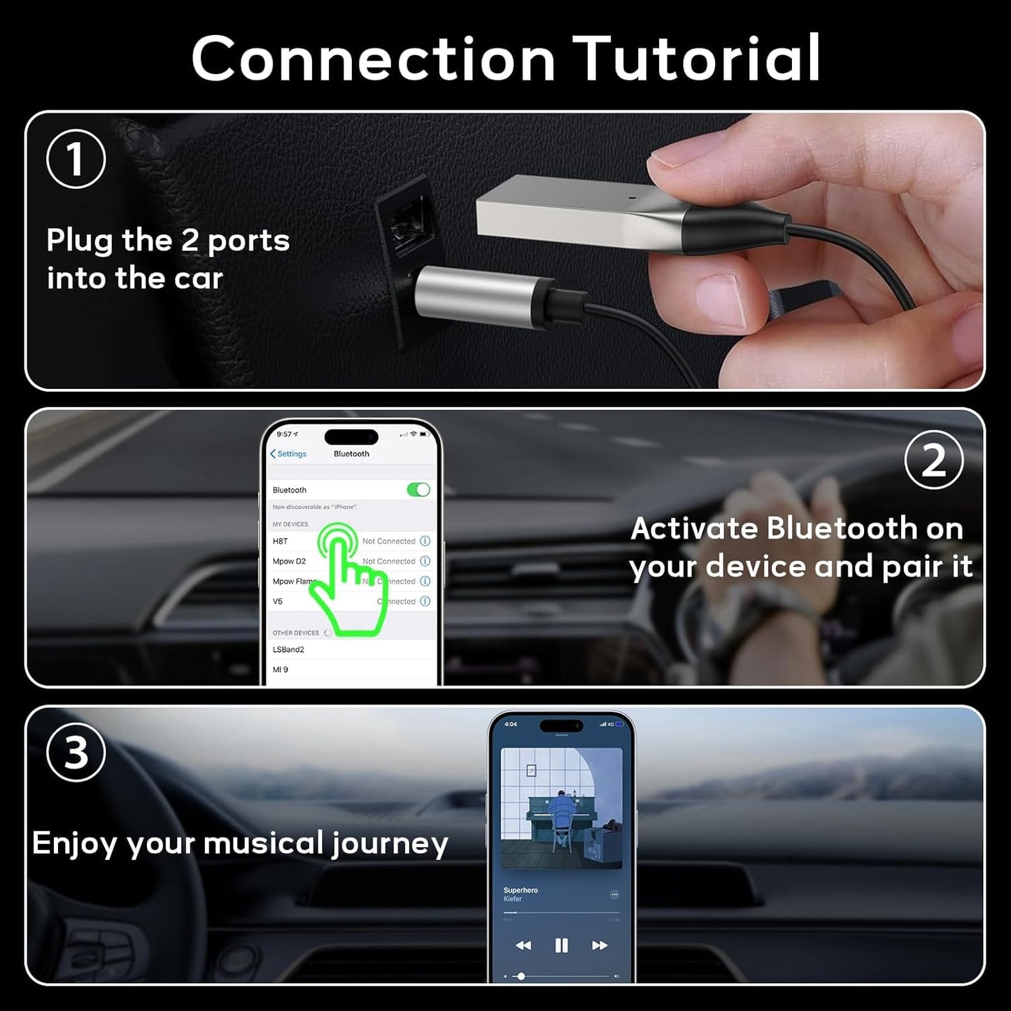 BT850 Aux to Bluetooth 5.3 Adapter for Car, USB 2.0 to 3.5mm Bluetooth Receiver Jack Kit
