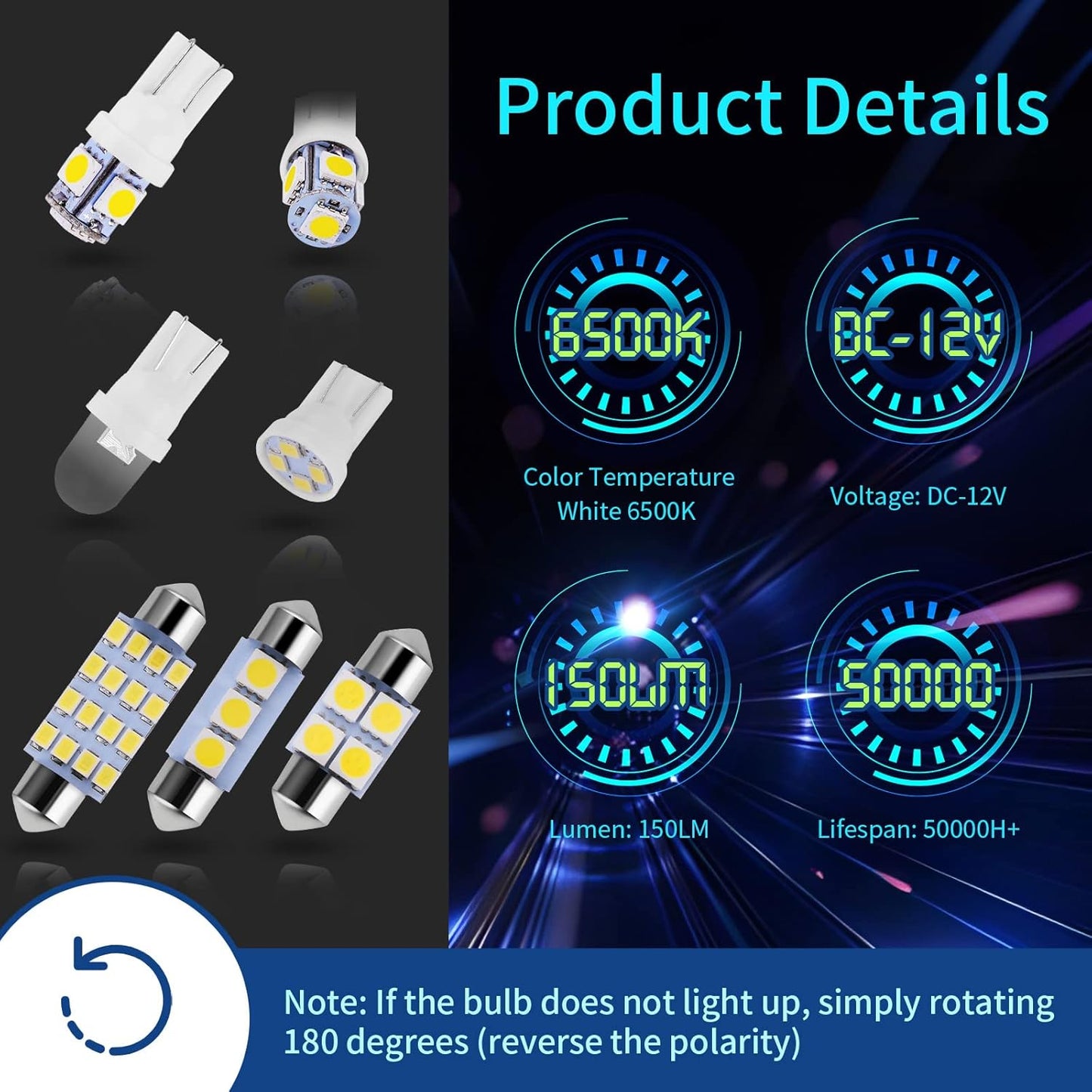 42 Pcs Interior Car Lights, Super Bright White Dome Map Tail Cab Lights Bulb Kit Set