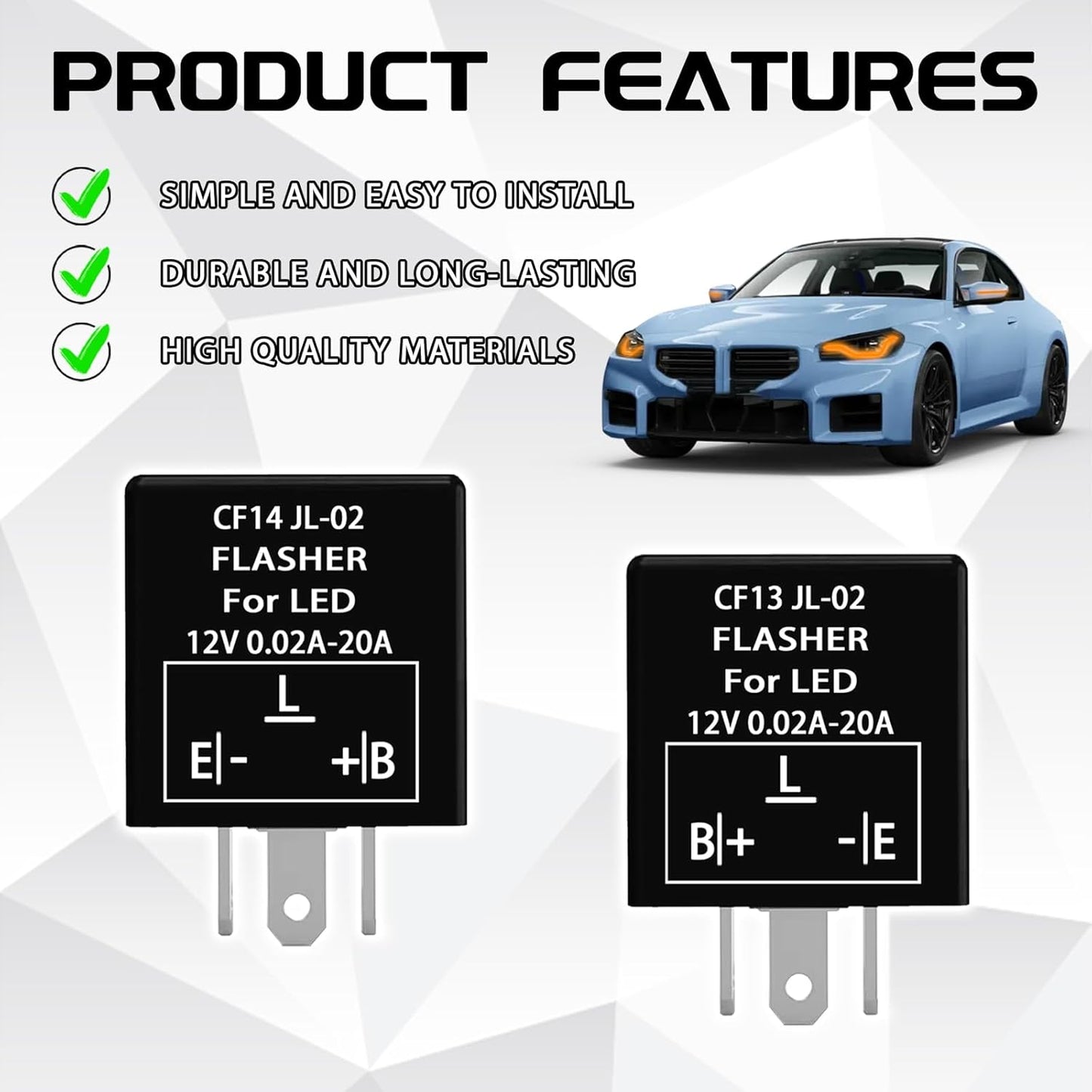2Pcs 3 Pin CF14 JL-02 Electronic Car Flasher Relay to Fix LED Light Turn Signal Hyper Flash Blinking Light 12V DC