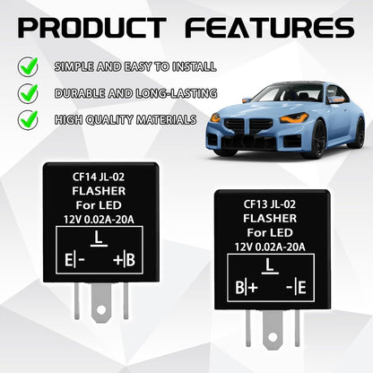 2Pcs 3 Pin CF14 JL-02 Electronic Car Flasher Relay to Fix LED Light Turn Signal Hyper Flash Blinking Light 12V DC