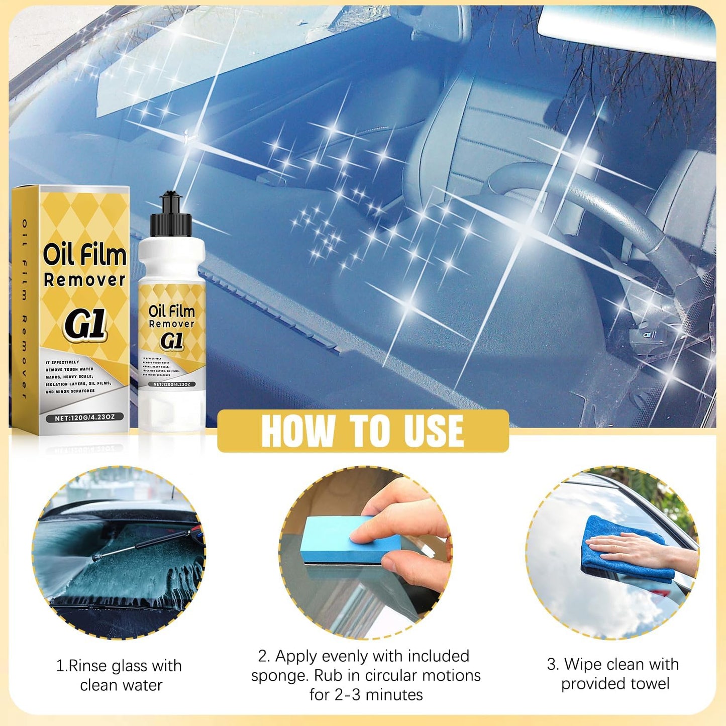 G1 Car Glass Polishing Compound & Oil Film Remover for Removing Water Spots, Road Oils, Windshield Haze