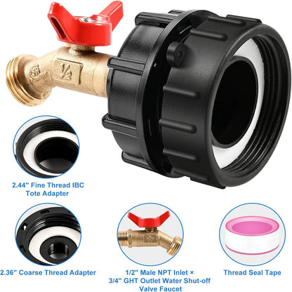 275-330 Gallon IBC Tote Water Tank Adapter 3/4" Brass Fittings Valve Connector