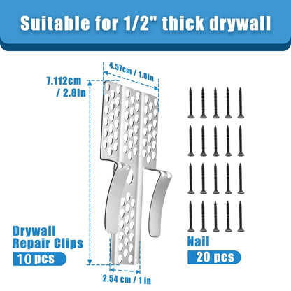 Drywall Repair Clips - 10pcs Drywall Fastener Clips with 20 Screws Fits 1/2" and 5/8" Panels