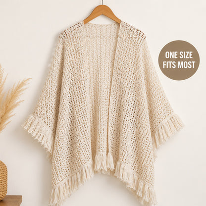 Handmade Beige Fringed Shawl