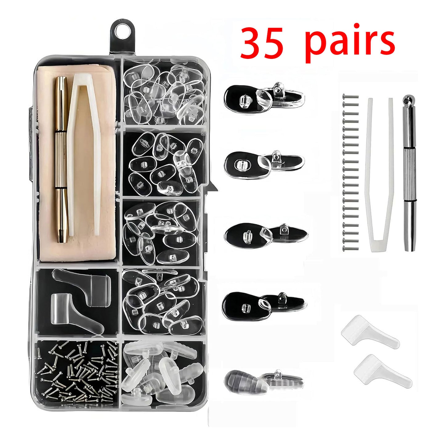 35 Pairs Silicone Non-Slip Eyeglass Nose Pads Replacement Kit with Screws & Tools