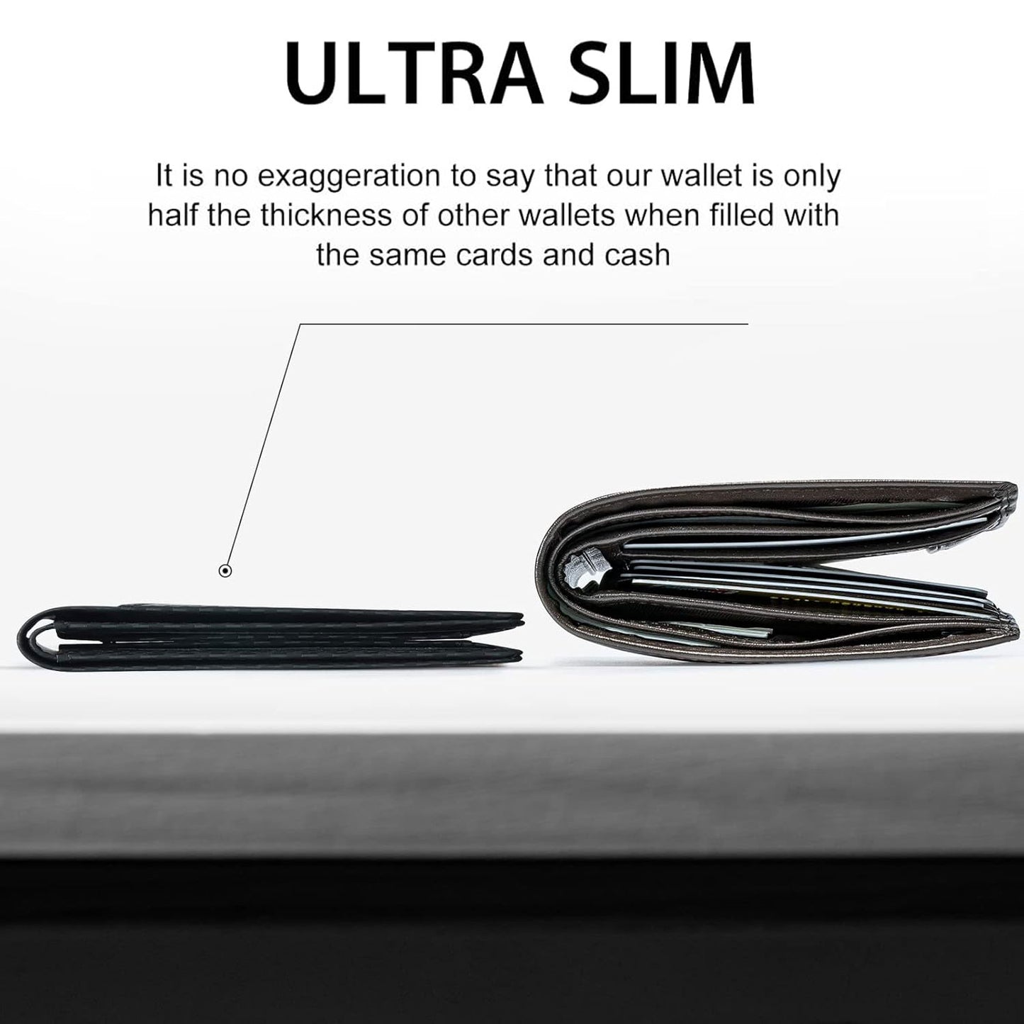 Slim Wallet for Men - Minimalist Genuine Leather Carbon Fiber Rfid Blocking Bifold Credit Card Holder