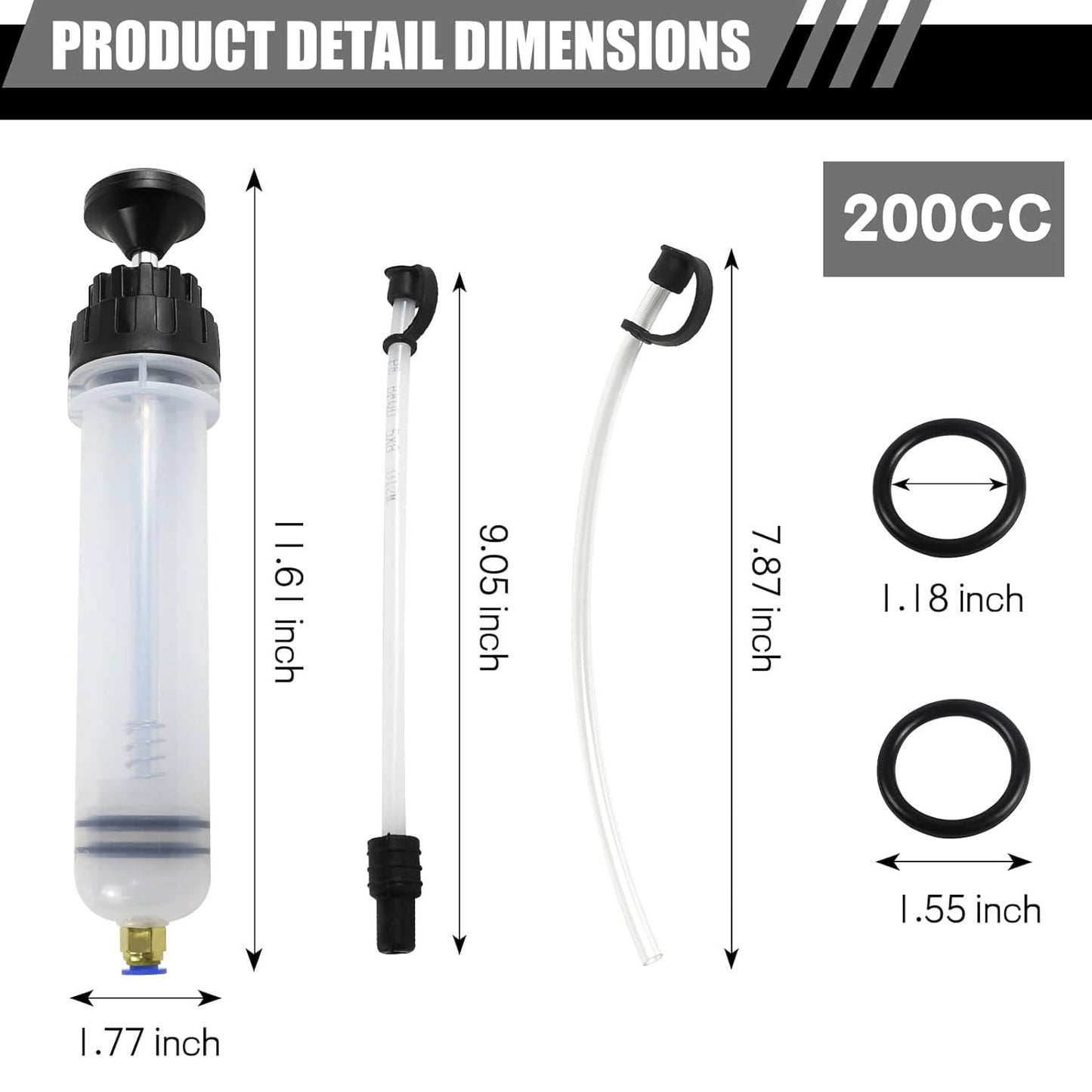 200cc Fluid Transfer Pump - Oil Extractor Pump for Oil Change, Oil Syringe, Manual Oil Extraction and Filling Pump with Two Hoses, for Automotive, Motorcycle & Equipment Maintenance