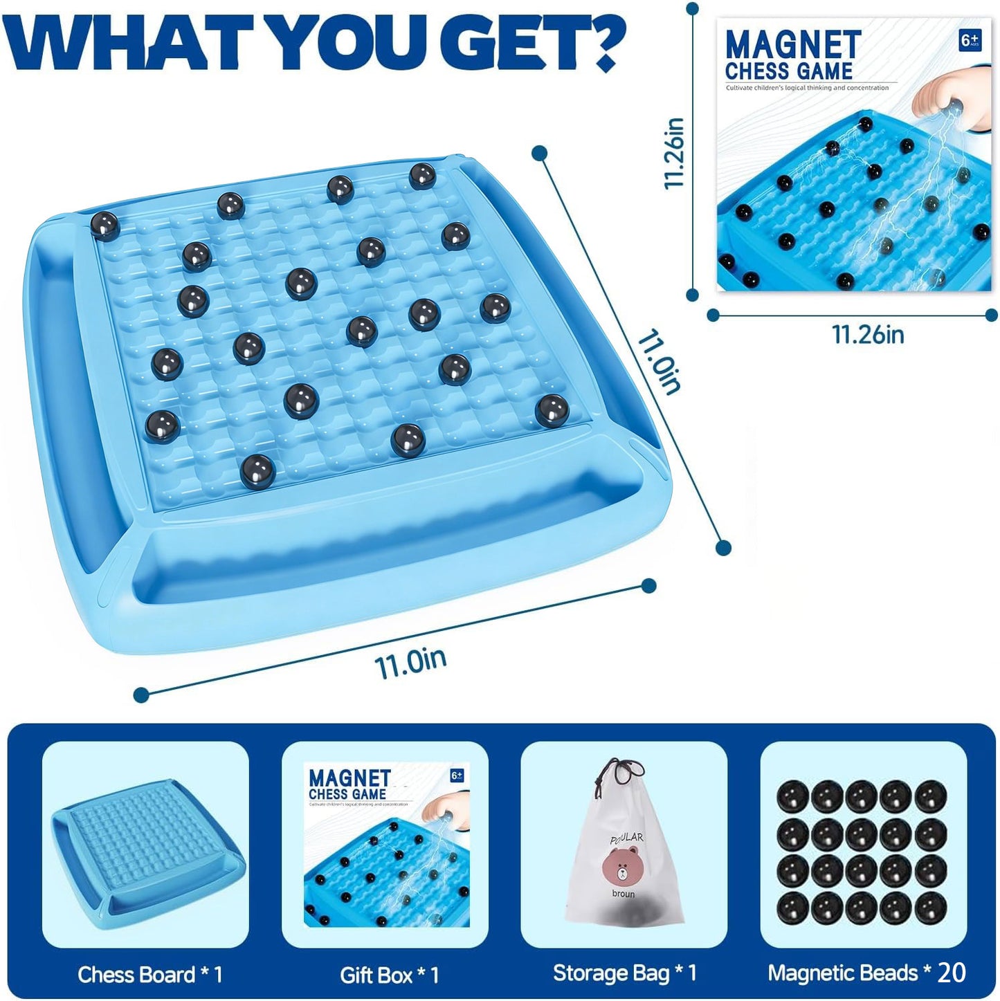Magnetic Chess Game Set for Kids and Adults Family, 20 Pieces, 2-4 Players