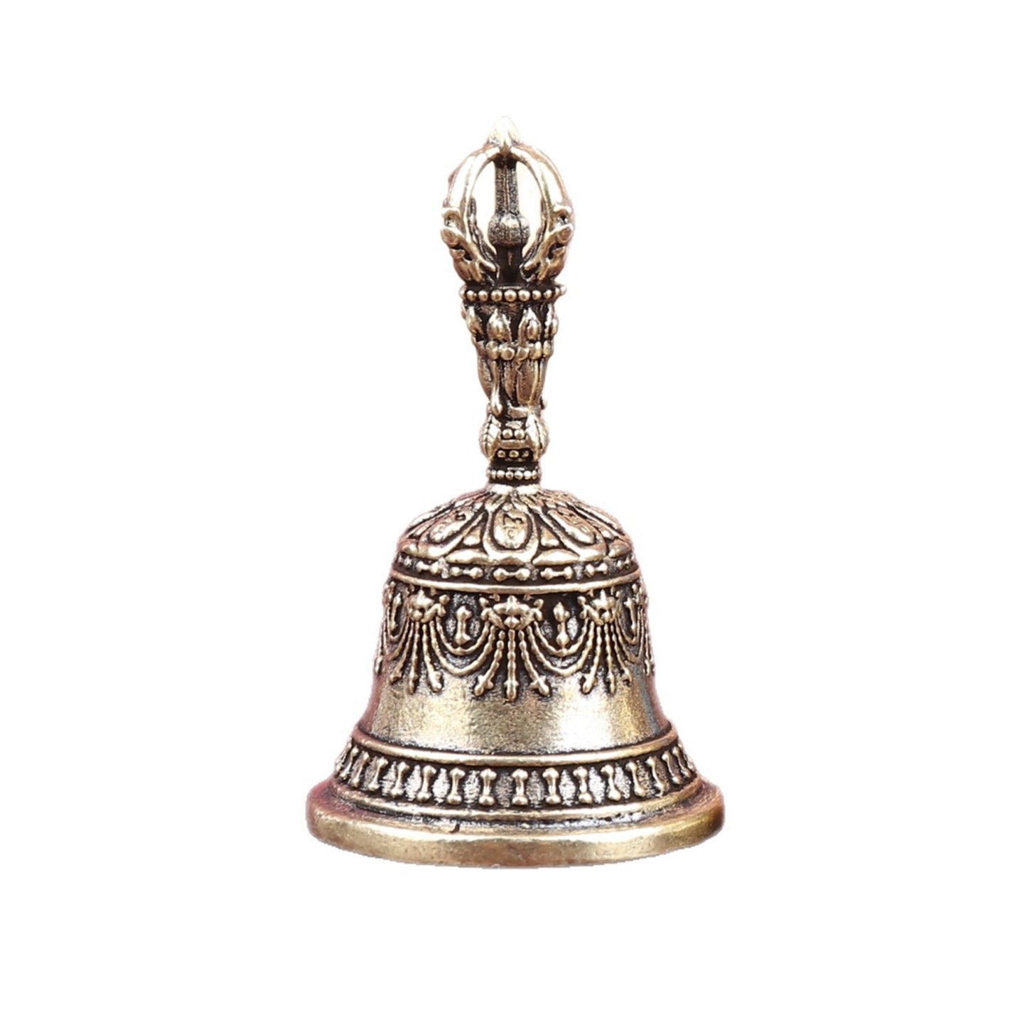 Handheld Engraved Brass Bell, Antique Style Healing Chime with Clear Ringing Sound