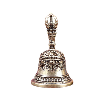 Handheld Engraved Brass Bell, Antique Style Healing Chime with Clear Ringing Sound