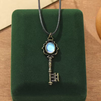 Moonstone Hecate Key Pendant Neckalce With Cord Chain