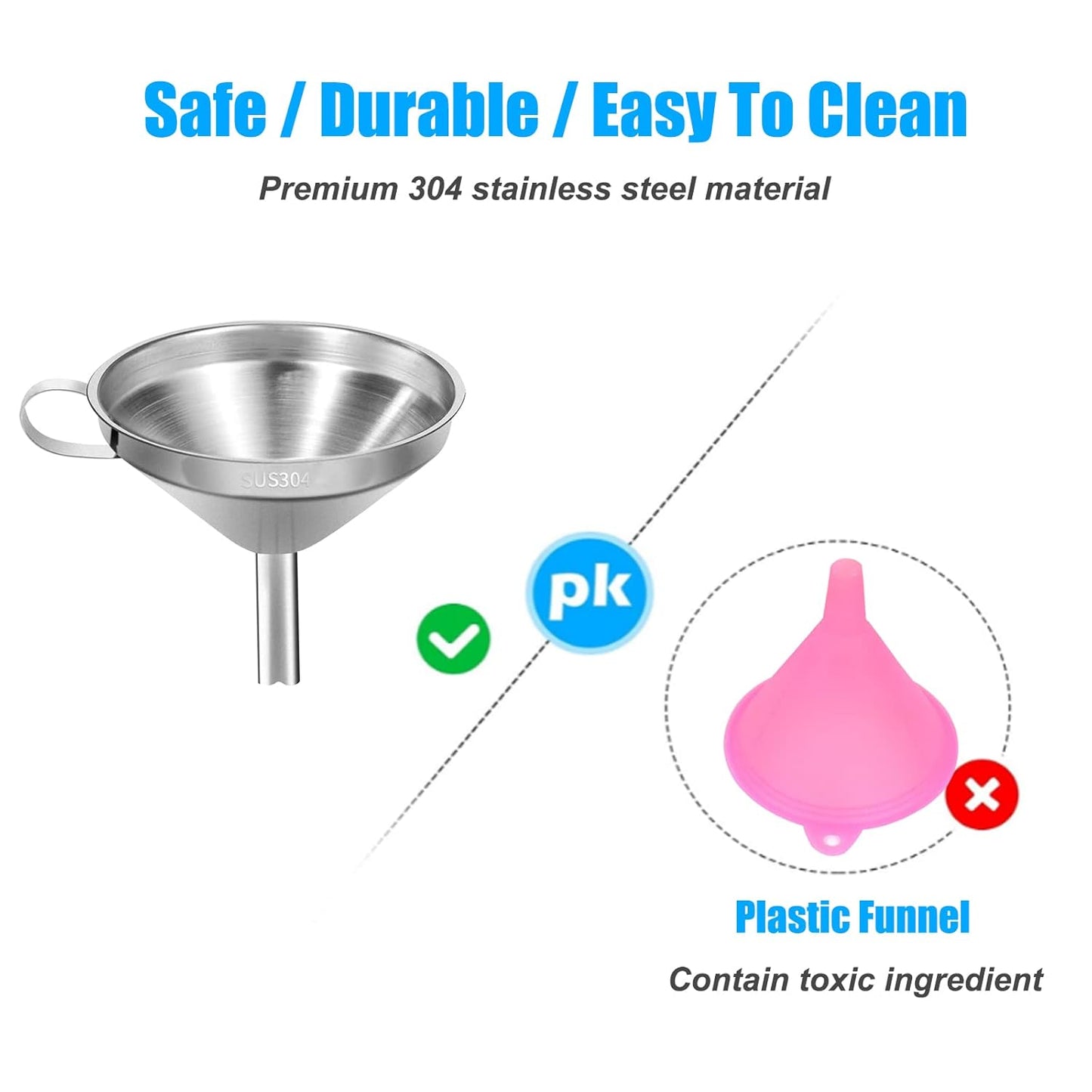 Food Grade Metal Funnel with Strainer for Filling Bottles, Transferring Liquid