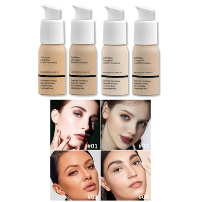 Waterproof Long-Lasting Oil-Control Soft Matte Liquid Foundation, 30ml