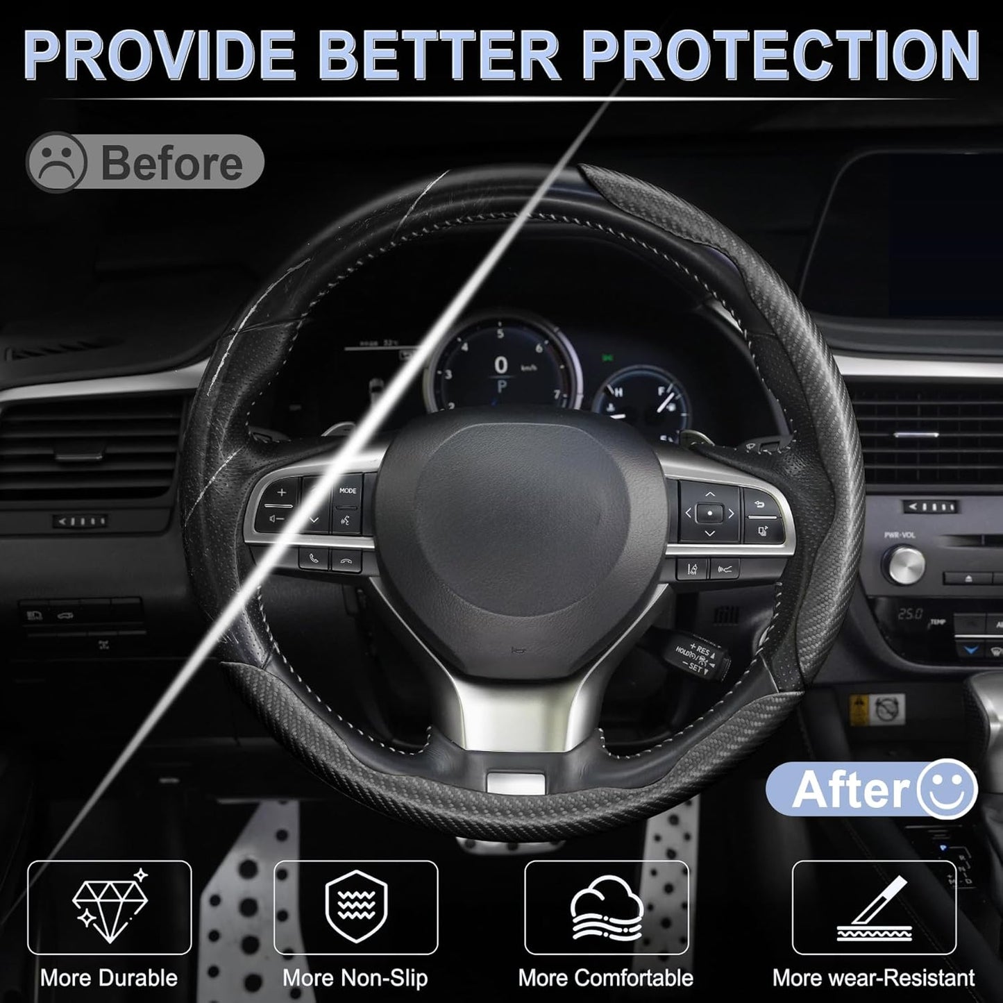 3pcs Universal Carbon Fiber Steering Wheel Cover - Anti-Slip & Segmented Design