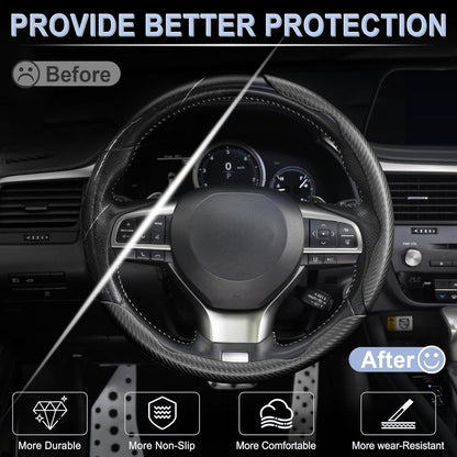 3pcs Universal Carbon Fiber Steering Wheel Cover - Anti-Slip & Segmented Design