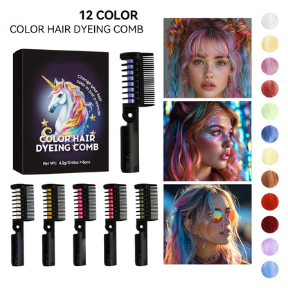 Festive Fun Hair Chalk Combs,Hair Color Comb Temporary 6 Color