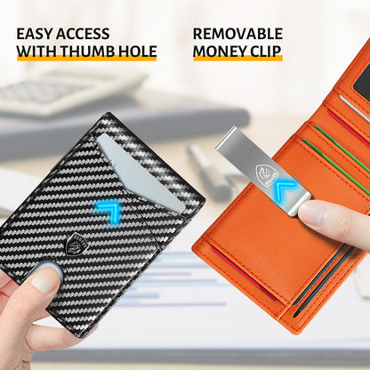 Slim Wallet for Men - Minimalist Genuine Leather Carbon Fiber Rfid Blocking Bifold Credit Card Holder
