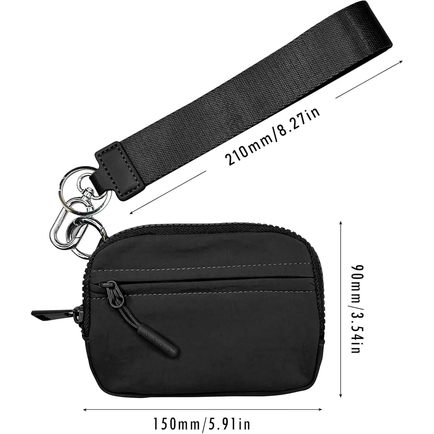 Zippered Wristlet Wallet with ID Window, 8+ Card Slots, Lipstick Holder, Detachable Strap & Keychain